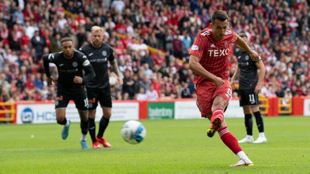 Bojan Miovski shoots home and gives Aberdeen the lead
