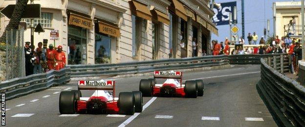 McLaren F1 drivers Ayrton Senna and Alain Prost