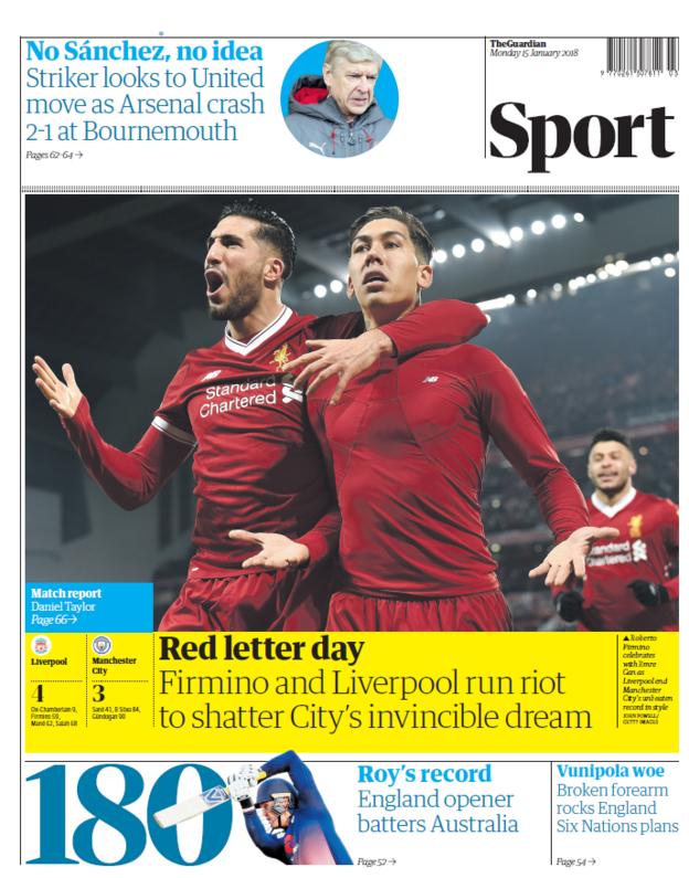 Guardian sport section on Monday