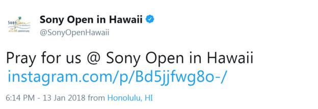 Sony Open in Hawaii tweet reading: Pray for us