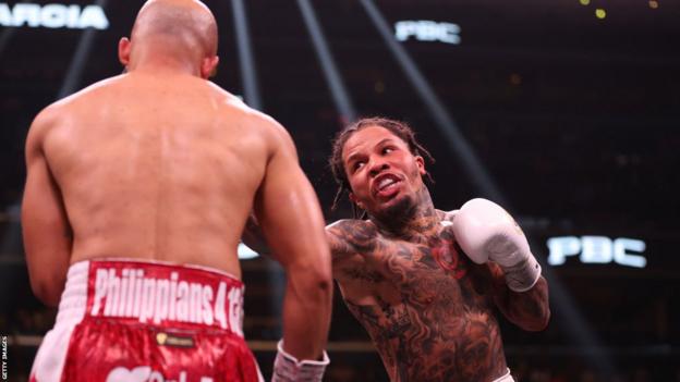 Gervonta Davis throws a right hand against Hector Luis Garcia in January 2023