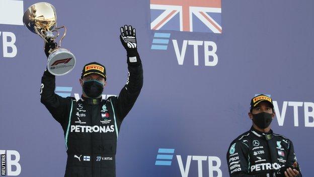 Valtteri Bottas and Lewis Hamilton on the podium in Russia