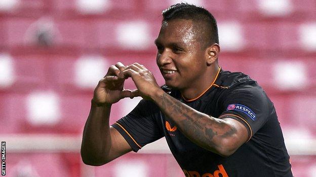 Alfredo Morelos celebrates scoring