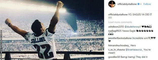 Slyvester Stallone shares a post on Instagram to congratulate the Eagles