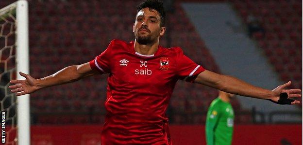 Taher Mohamed celebrates scoring for Al Ahly