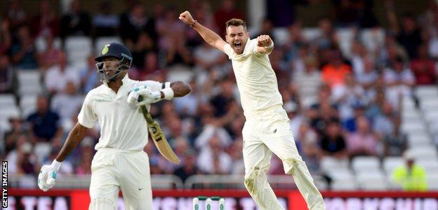 James Anderson now has 100 Test wickets against India following his late dismissal of Hardik Pandya
