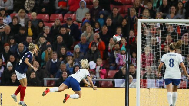 Lauren Hemp scores England's second goal