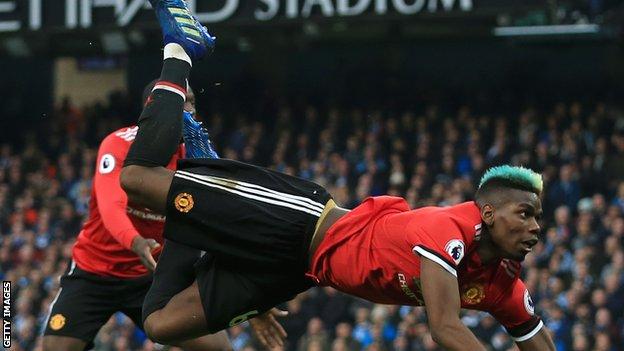 Paul Pogba scored Manchester United's second goal in their fight back against Manchester City in April this year