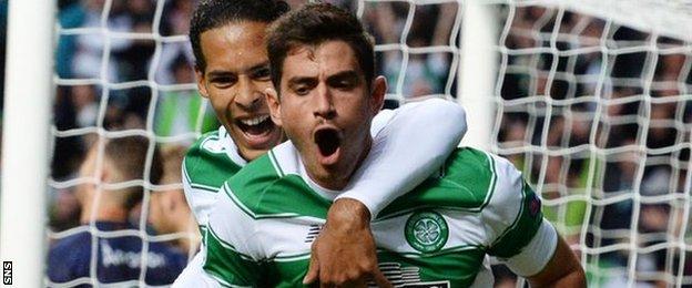 Nir Bitton celebrates doubling Celtic's lead on the night