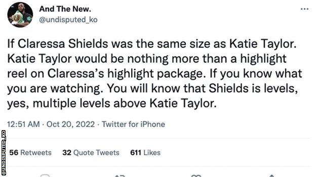 Tweet about Katie Taylor and Claressa Shields.