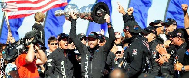 Ben Ainslie with the Americas Cup trophy