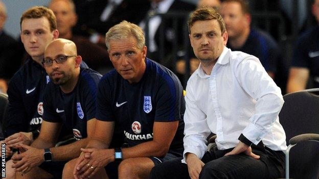 Michael Skubala and England futsal bench