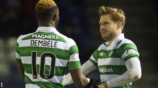 Celtic's Moussa Dembele and Stuart Armstrong celebrate