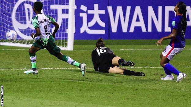 Flourish Sabastine scores for Nigeria against France at the Under-20 Women's World Cup