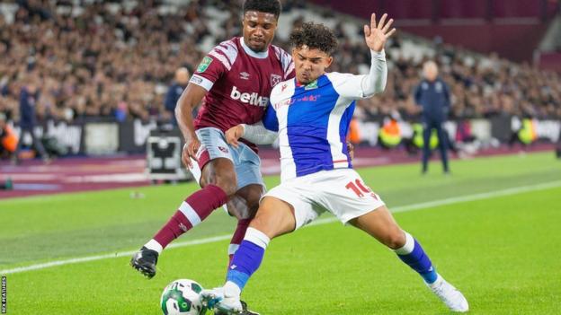 Tyrhys Dolan (right) was part of the Blackburn Rovers side that knocked Premier League West Ham out of the Carabao Cup at London Stadium on 9 November