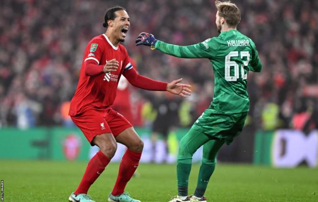 Virgil van Dijk celebrates scoring