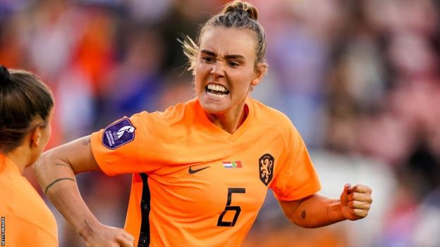 Jill Roord reacciona durante el partido de la Eurocopa 2022 entre Holanda y Portugal