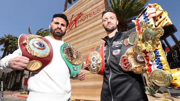 Jose Ramirez and Josh Taylor with their world title belts