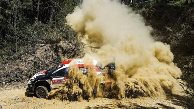 Elfyn Evans' Toyota GR Yaris was judged to be too damaged to continue after a crash at the Rally Portugal