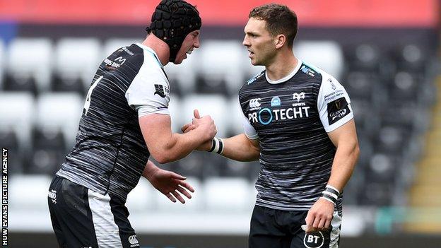 George North (right) has played 97 internationals for Wales and three test matches for the British and Irish Lions