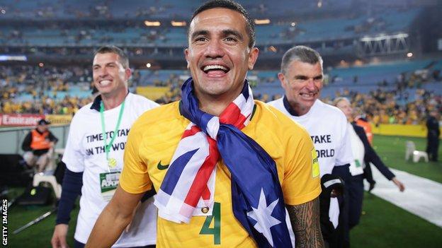 Tim Cahill celebrates Australia's World Cup play-off victory over Honduras