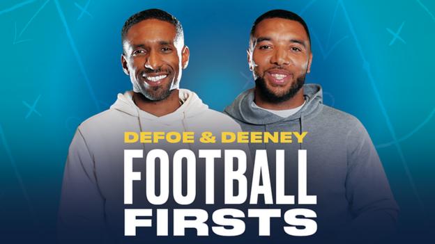 The Football Firsts podcast graphic featuring Jermain Defoe and Troy Deeney