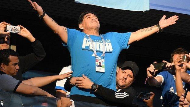 Diego Maradona Fine After Being Seen By Doctor During World Cup Match Bbc Sport