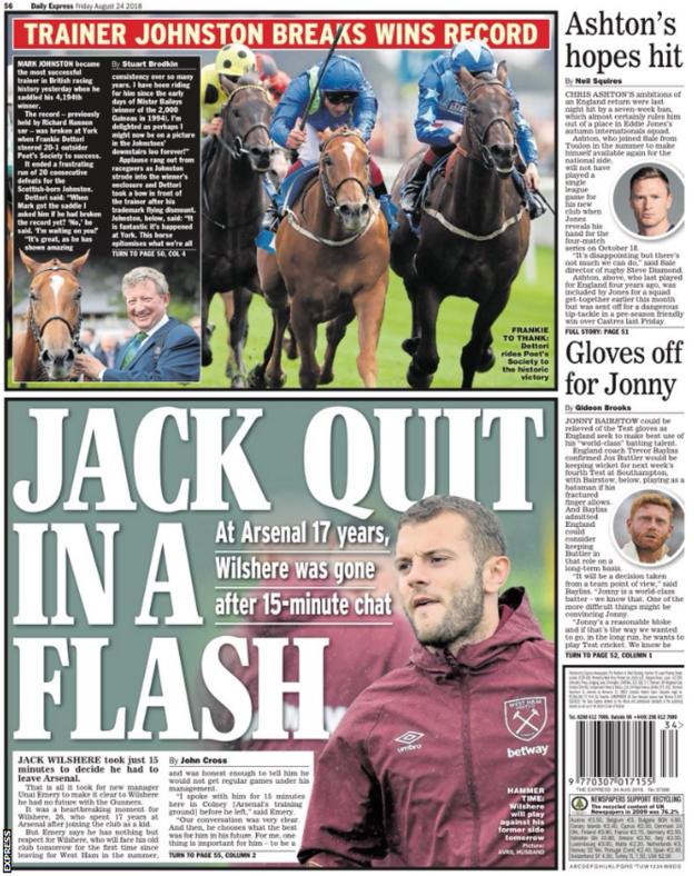 The Express leads on details of Jack Wilshere's summer move away from Arsenal