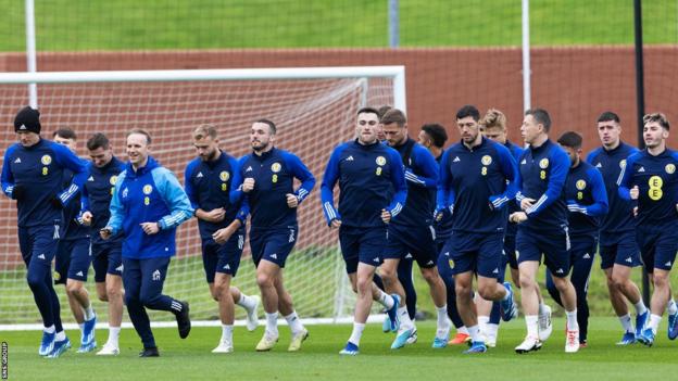 The Scotland squad training at Lesser Hampden on Monday afternoon