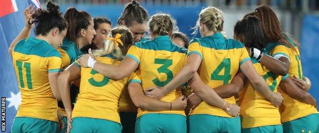 Australia's victorious sevens team at the 2016 Rio Olympics