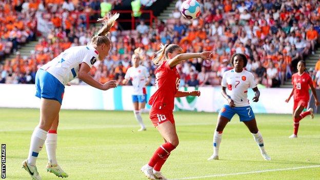 Stefanie van der Gragt scores against Switzerland