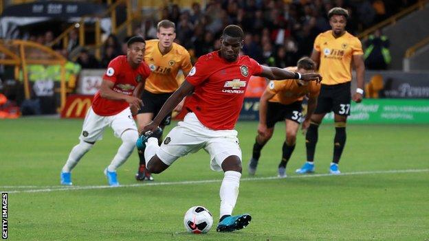 Paul Pogba misses a penalty against Wolves
