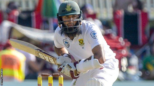 South Africa batsman Hashim Amla prepares to face a delivery