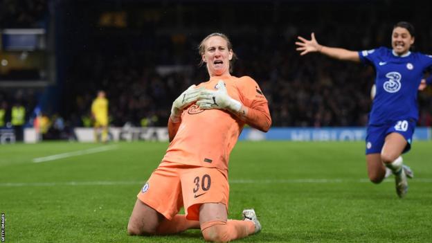 Ann-Katrin Berger celebra la victoria del Chelsea sobre el Lyon