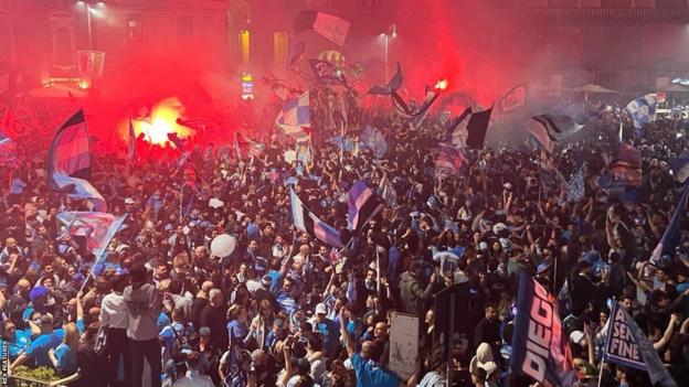 Napoli fans celebrate in Naples
