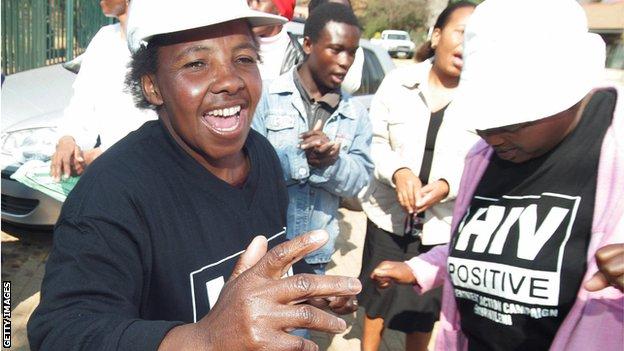 Human rights activists and supporters of Eudy Simelane in August 2009 outside the Delmas court in Mpumalanga, before the trial