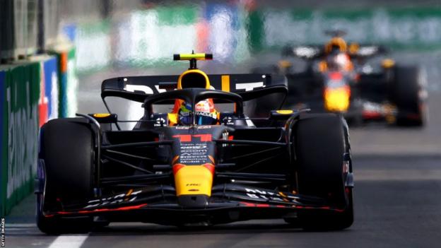 Sergio Perez and Max Verstappen running one-two at the Azerbaijan Grand Prix