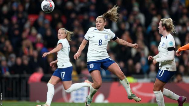 Georgia Stanway scores from a header
