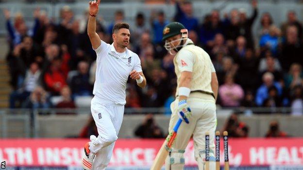 James Anderson celebrates the wicket of Peter Nevill