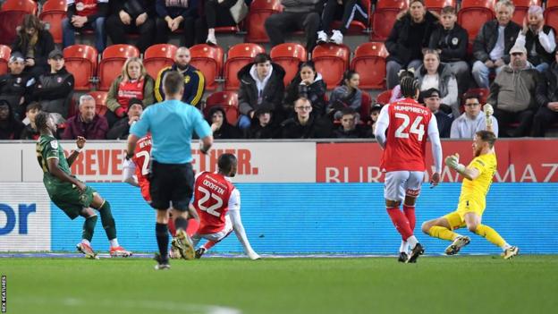 Bali Mumba scores Argyle's first goal