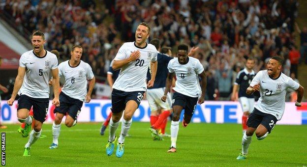 Rickie Lambert scores on his England debut