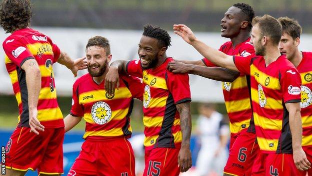 Mustapha Dumbuya (centre) has scored once for Thistle