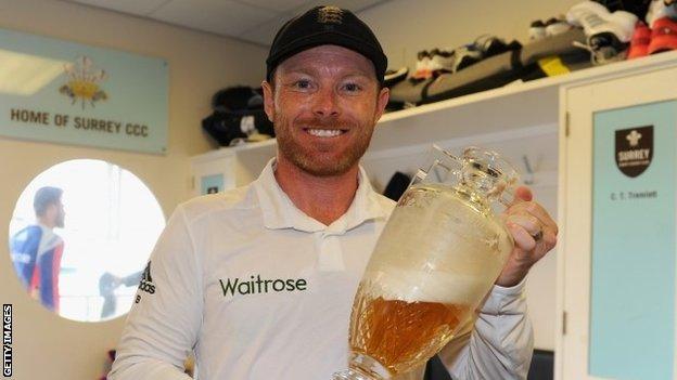 Ian Bell celebrates winning the Ashes in The Oval dressing room
