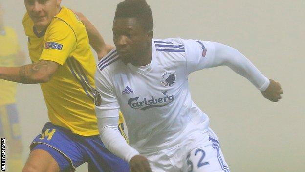 Danny Amankwaa in action for FC Copenhagen in a Europa League match against FC Zlin