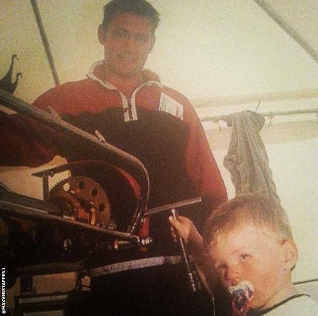 Jos Verstappen and Max Verstappen, pictured together in their garage