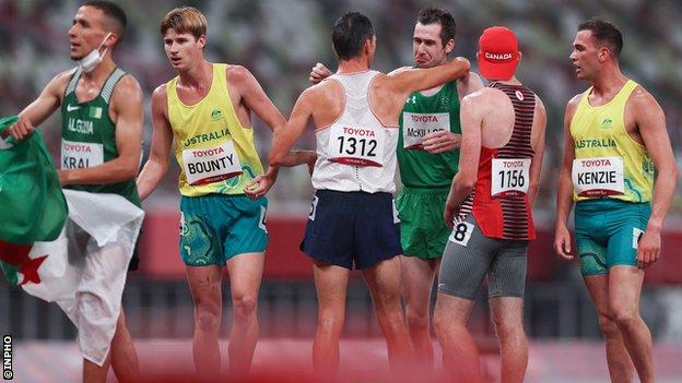 Michael McKillop was embraced by his 1500m competitors as his Paralympic career came to an emotional end