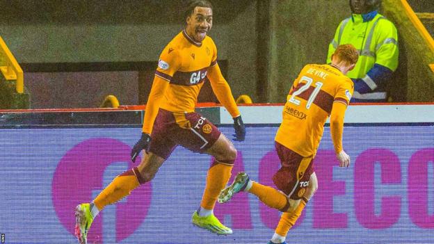 Motherwell's Theo Bair and Adam Devine celebrate