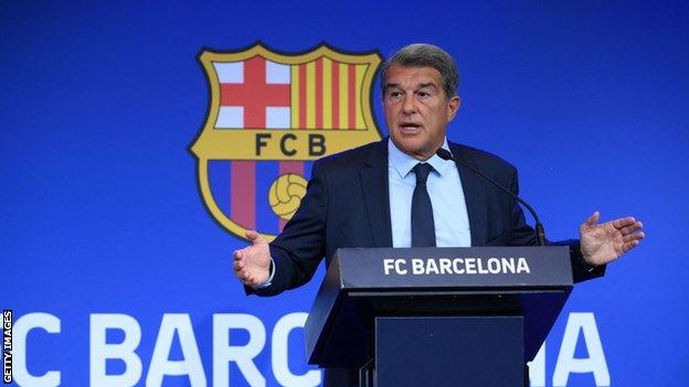 Barcelona president Laporta gives press conference