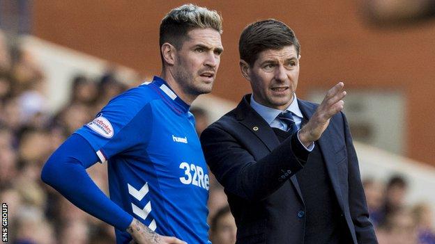 Rangers manager Steven Gerrard with striker Kyle Lafferty