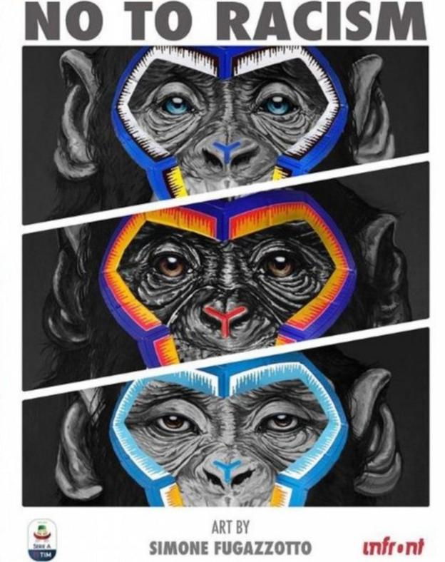 A controversial Serie A anti-racism poster showing three chimpanzees